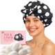 thumbnail image 1 of Gorro de ducha LitBear de lujo con forro de seda impermeable con lunares negros, 1 of 8