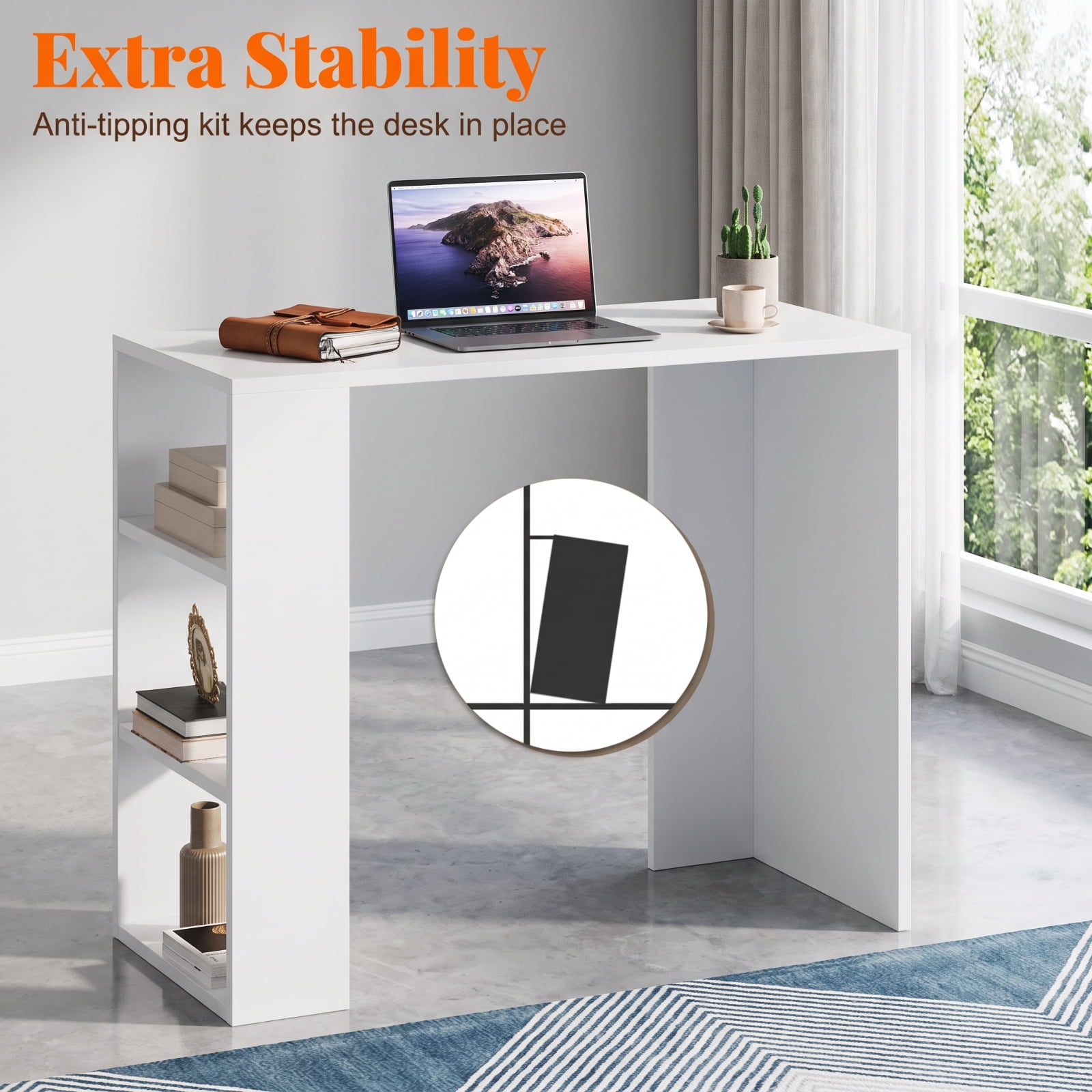 Furnibear 36 Inch Computer Desk with 3 Open Storage Shelves for Home Office Study and Small Spaces Compact Writing Work Desk, White