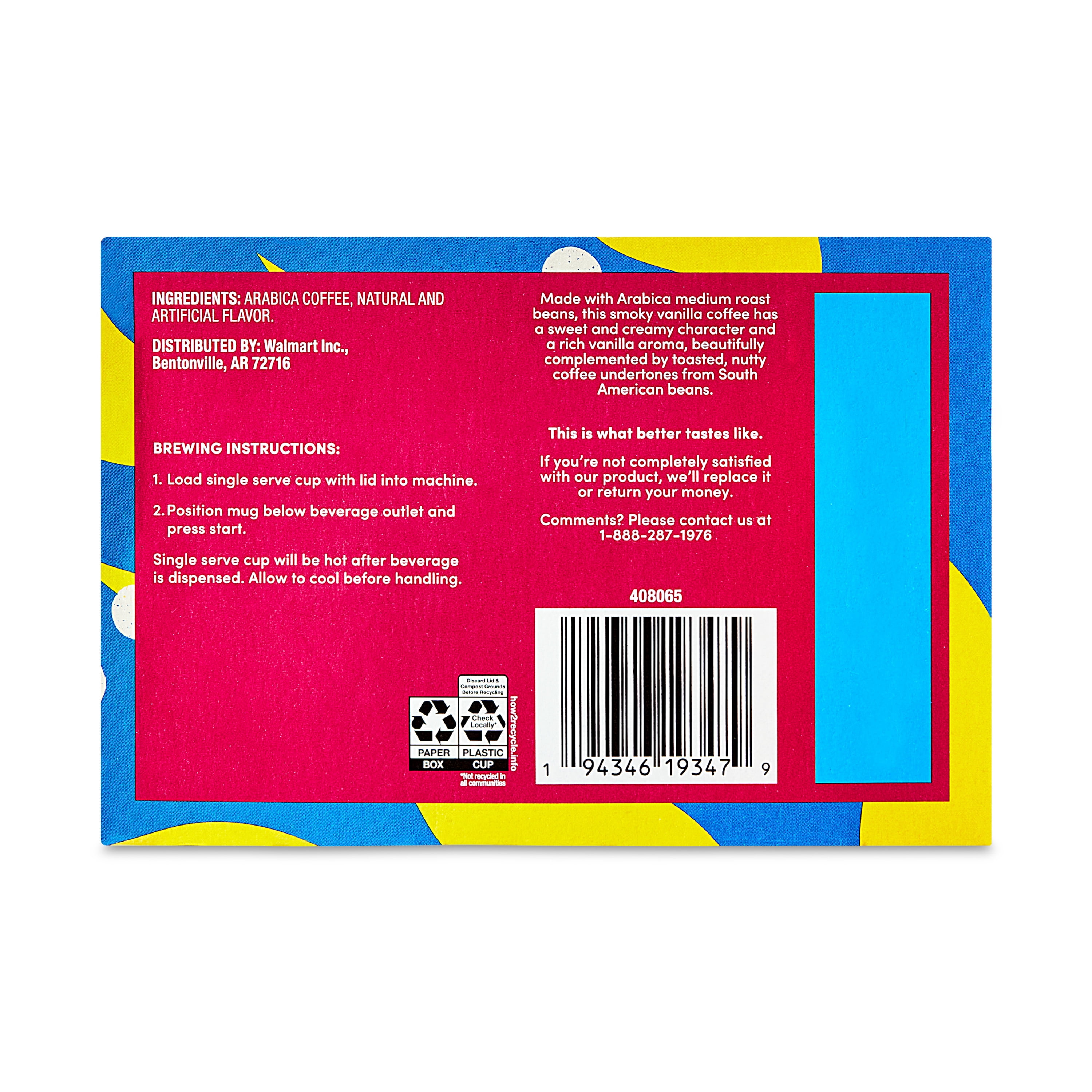 (3 pack) bettergoods Smoky Vanilla Flavored Coffee, Medium Roast, Single Serve Cups, 0.42 oz, 12 Count