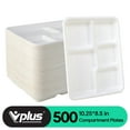 thumbnail image 6 of Vplus 100% Compostable 5 Compartment Bagasse Paper Plates, 10.25*8.5 inch,500pack, 6 of 9