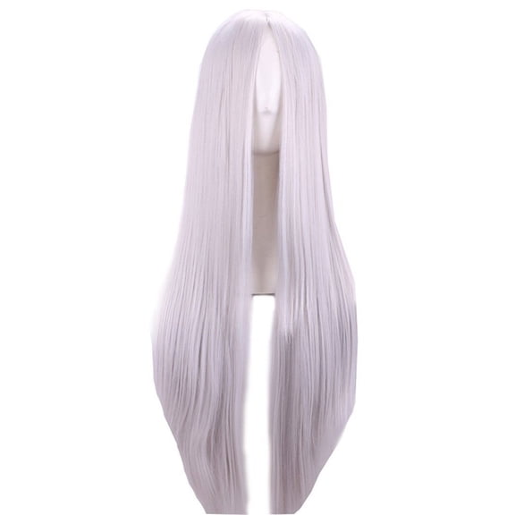 75cm 29.5 inches Silver White Wig Women's Long Straight Middle Part Synthetic Hair Wigs No bangs Cosplay Anime Halloween Costume Party Hair Wig for Women with Wig Cap