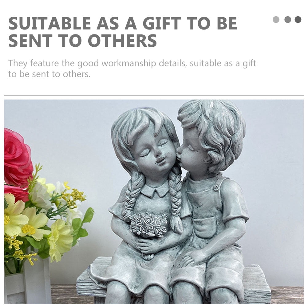Kissing Statue Resin Girl Garden Sculpture Boy Statues Couple Yard Figurine Figure Outdoor Children Sculptureskids