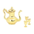 thumbnail image 3 of HILABEE 1:12 Dollhouse Mini Metal Flagon with Cups Diorama Scenery Simulation Teapot Set Gold, 3 of 9
