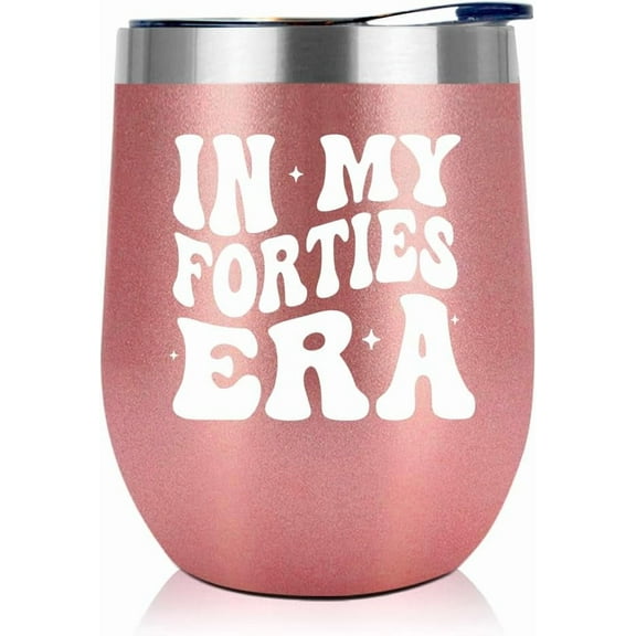 NewEleven “In My Forties Era” Design – 40th Birthday Gift for Women, Mom, Sister, Best Friend - 12oz Stainless Steel Wine Tumbler
