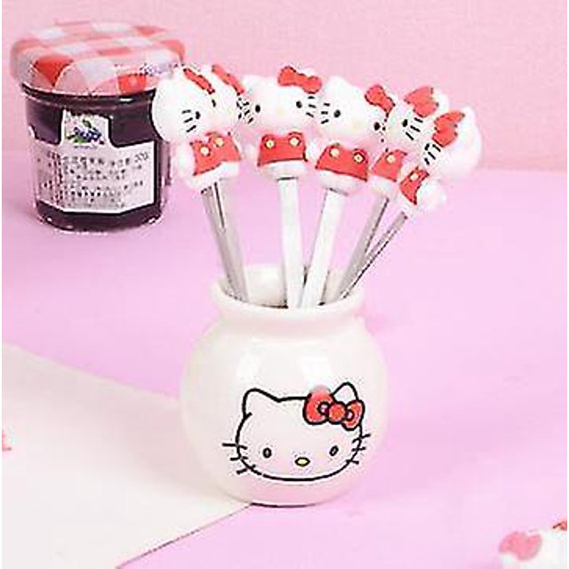 Fourchettes 6 Pcs Dessin Animé Hello Mini Fourchette à Fruits Chat Couverts Gâteau Dessert Enfants / Fourchettes Rouge