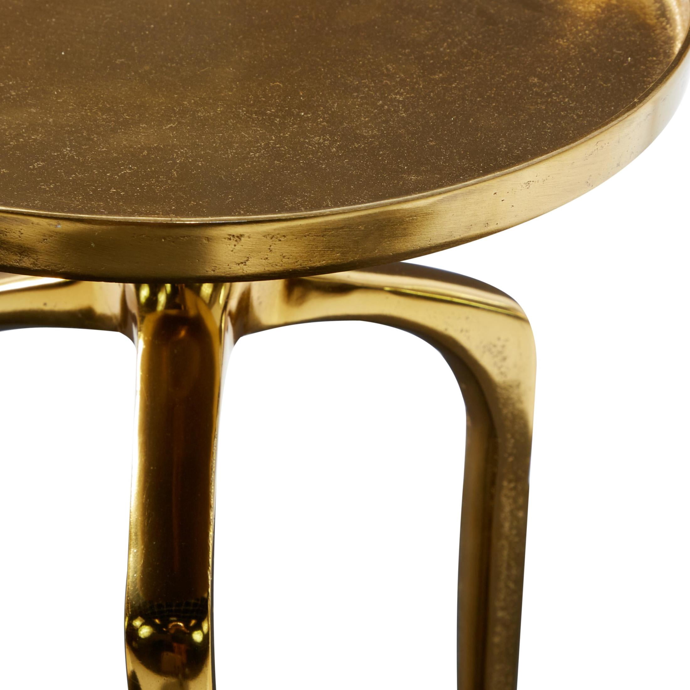 DecMode Contemporary Aluminum Round Tripod Side Table with Shiny Gold Finish, 13"W x 22"H