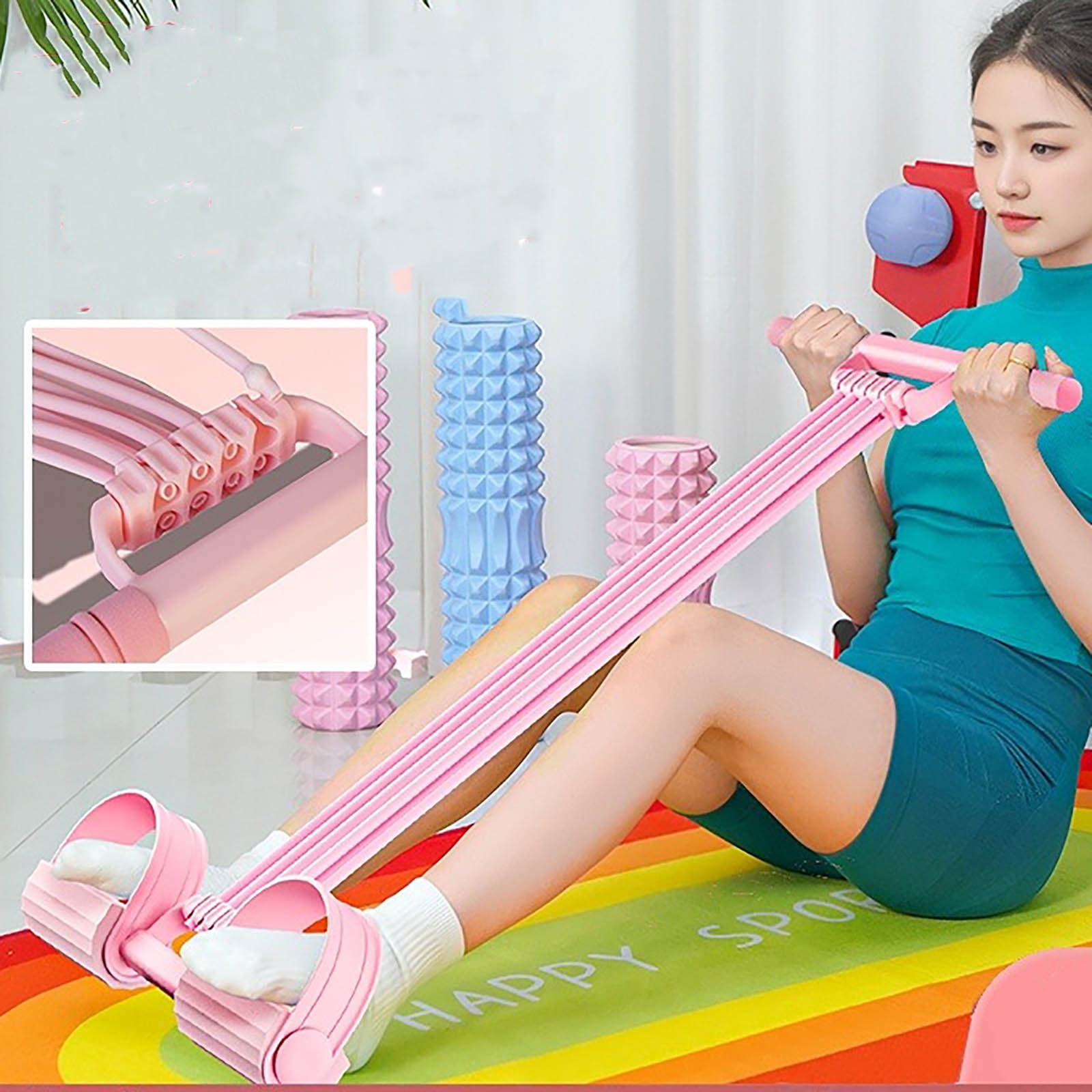 YiJuHui 4pcs 8-Strand Resistance Trainer - 3-in-1 Foot Pedal with Adjustable Bands for Home Gym, Full Body Workout, Strength Training, Portable Fitness Equipment