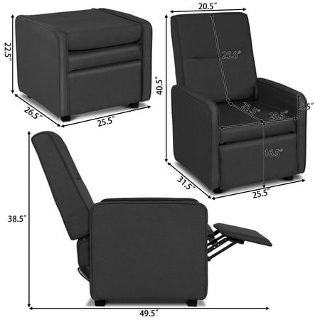 Gymax Manual Single Sofa Chair Foldable Back Lounger Linen Accent Armchair W Footrest