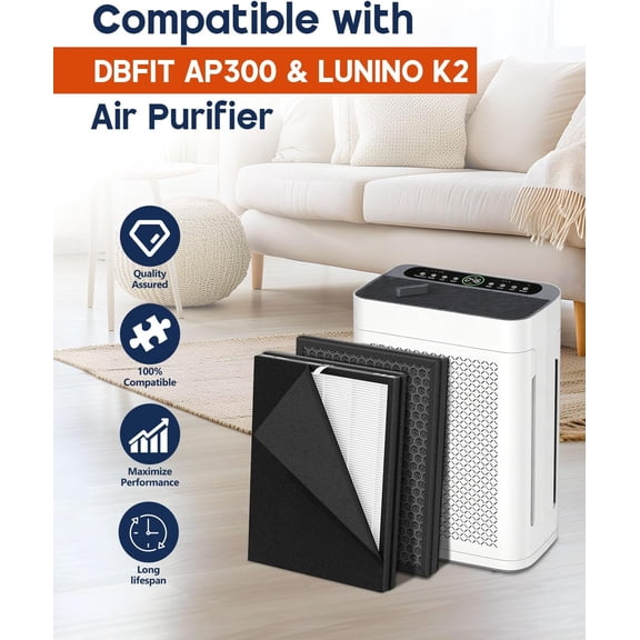 AP300 Filter Compatible with AP300 & Purifier, 3-Stage H13 HEPA Filtration Include Washable Pre-Filter & Activated Carbon Filter, 4 Pack