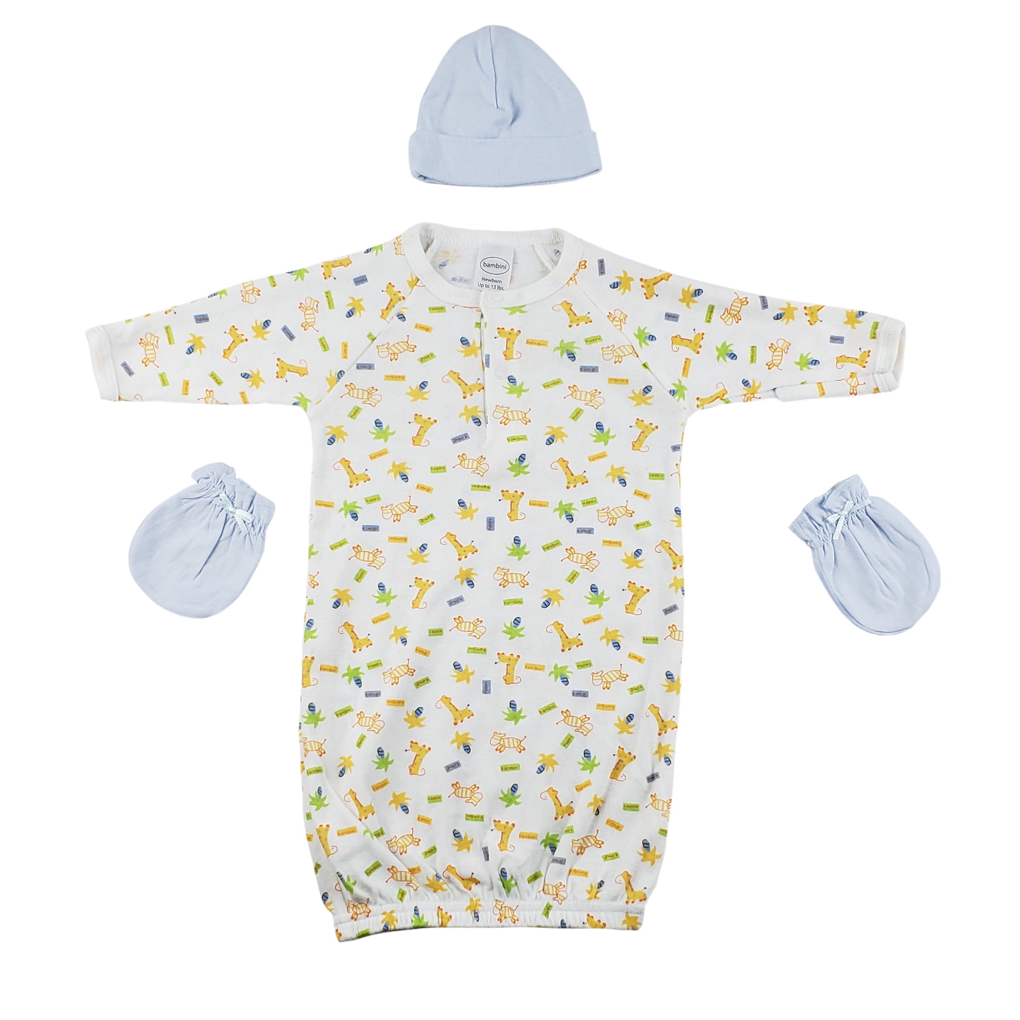 CS-0043 Gown, Cap & Mittens, White & Yellow - Newborn - 3 Piece