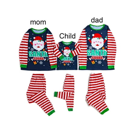 

Winter Xmas Festival Style Matching Family Christmas Pajamas Set (Santa Claus Long Leeve Pullover Tops+Striped Long Pants)Soft Clothes Sleepwear Nightwear Loungewear