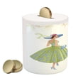 thumbnail image 2 of Vintage Woman Piggy Bank, 2 Women Walking Dressed in Style of 1950s Fashion Vibrant Color Polka Dots, Ceramic Coin Bank Money Box for Cash Saving, 3.6" X 3.2", Multicolor, by Ambesonne, 2 of 4