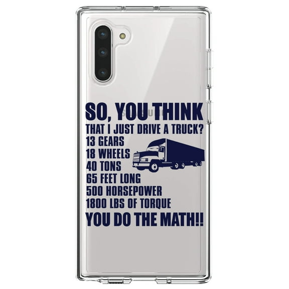 DistinctInk Clear Shockproof Hybrid Case for Samsung Galaxy Note 10 (6.3" Screen) - TPU Bumper Acrylic Back Tempered Glass Screen Protector - You Think I Just Drive a Truck? Torque Tons