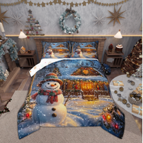 Manfei Girly 3D Snowman Queen Comforter Set for Kid, Merry Christmas Bedding Comforter Set, Western Winter Festival Reversible Bedding Set, Breathable Home Decor, 3pcs