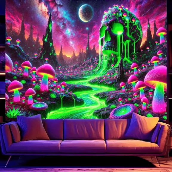 Boho Mushroom Fluorescent Wall Tapestry for Vibrant Room Decor