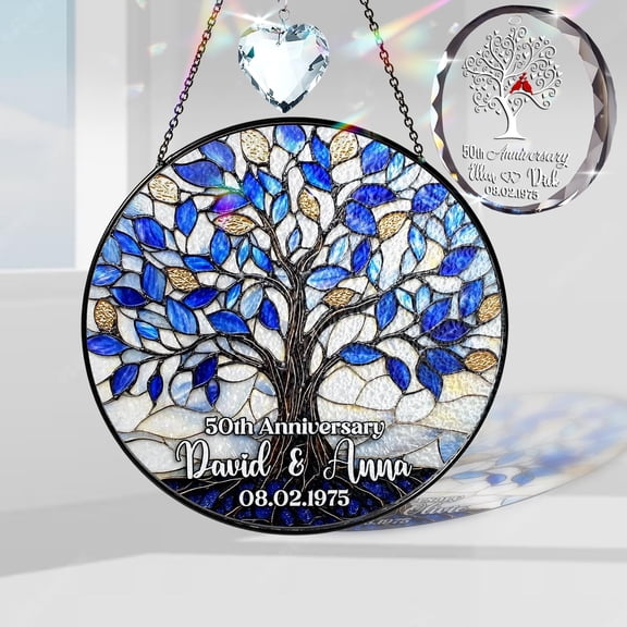 Personalized 50th Wedding Crystal Stained Glass Acrylic Ornament, Wedding Anniversary Ornament 25 40 60 Years Marriage Keepsake Grandparents Gift