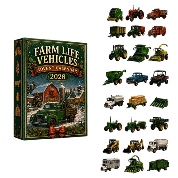 Farm Life Vehicles 2026 Advent Calendar - 24 Days 2D Acrylic Ornaments Countdown, Farm Tractor Christmas Tree Hanging Decor, Birthday & Halloween Gift for Kids