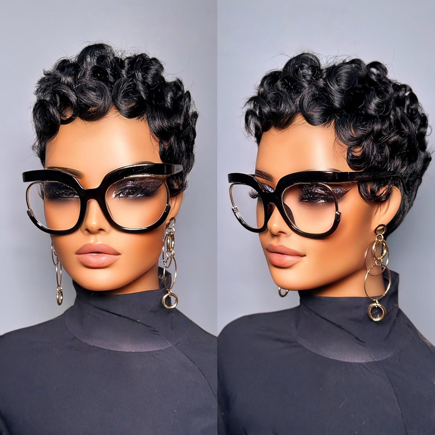 Natural Black Layered Pixie Wig Human Hair for Black Women Short Human Hair Lightweight Glueless Pixie Cut Wigs