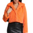 thumbnail image 2 of LWavelet Glitzy Fuzzy Hooded Cropped Jacket Women Cozy Party Night Out Winter Trendy Casual Outerwear Saffron S, 2 of 7
