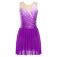 thumbnail image 4 of Xnihocha Womens Ice Skating Dress Rhinestone Mesh Sleeveless Dresses Ballet Lyrical Dance Dress Purple Red S, 4 of 6