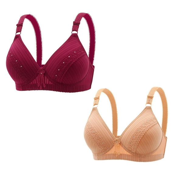 Jacenvly Bras for Women Solid Loose Leisure Cotton Bralettes for Women Woman'S Embroidered Glossy Breathable Bra Underwear No Rims Wine
