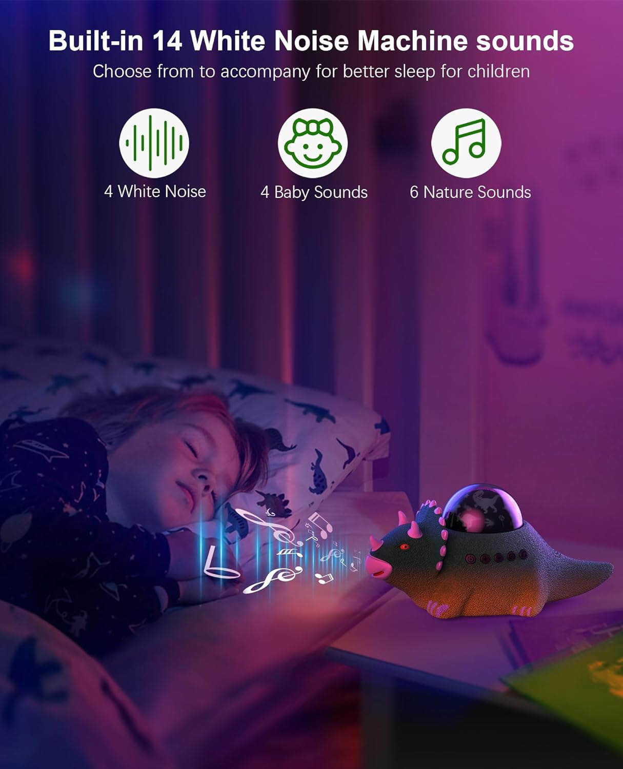 Dinosaur Night Light for Kids, Dino Night Lamp with Dinosaur Sound, Crawling, White Noises, Rotating Colorful Ceiling Projector for Bedroom(Green)