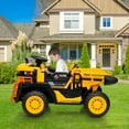 thumbnail image 2 of Lumiparty 24V 2-Seater Ride-On Dump Truck for Kids, Remote Control Construction Toy with Electric Dump Bed, Extra Shovel, 2WD/4WD, Music Player & Speeds Up to 4.35 MPH, Yellow, 2 of 8