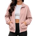 thumbnail image 3 of Tqcoqu Women's Stand Collar Full Zip Workout Track Jackets, Lightweight Long Sleeve Sweatshirts,2026 Trendy Fall Coat with Pockets, 3 of 9