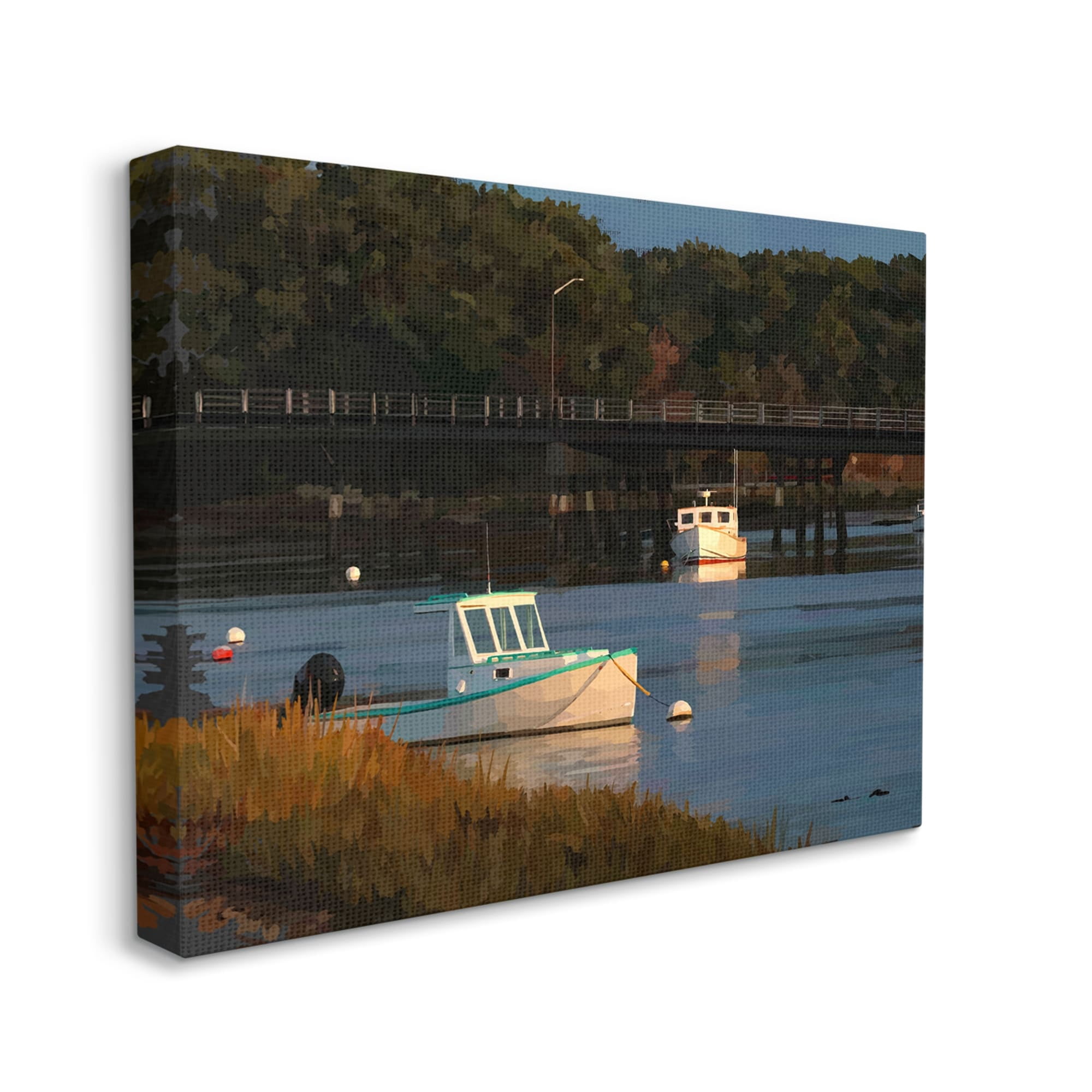 Stupell Industries Boats Under Bridge River Scenery Coastal Photography Gallery Wrapped Canvas Print Wall Art