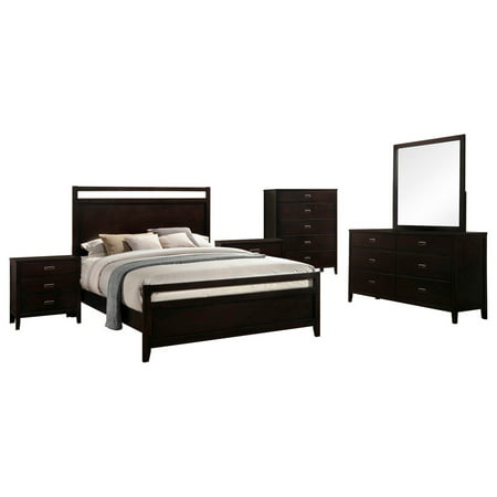 Kovar 6 Piece Bedroom Set, King, Dark Cherry Wood, Contemporary (Panel Bed, Dresser, Mirror, Chest, 2