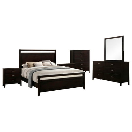 Bedroom Set Clearance Kovar 6 Piece Bedroom Set, King, Dark Cherry Wood, Contemporary (Panel Bed, Dresser, Mirror, Chest, 2 Nightstands) ()