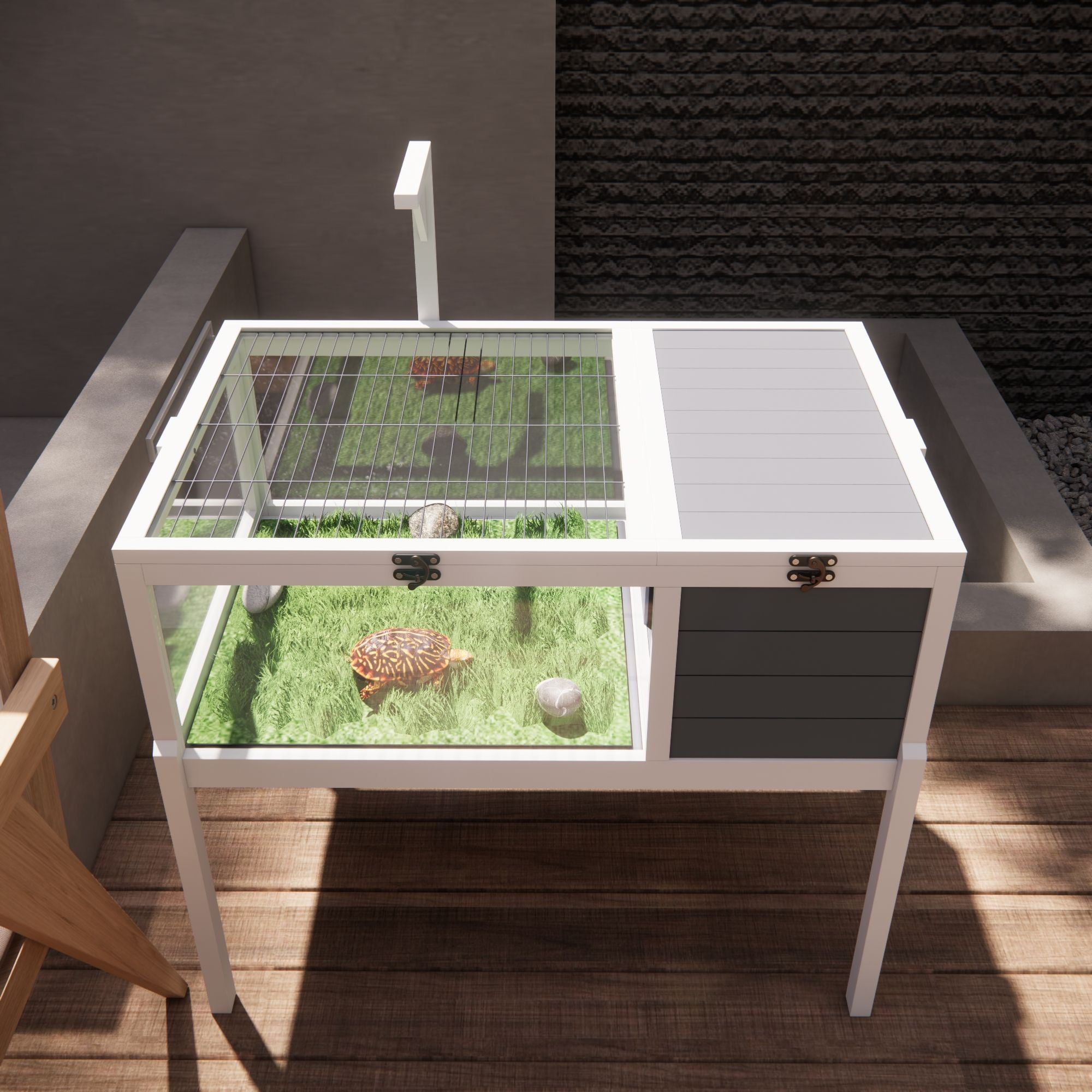 Kadyn 38" Tortoise Habitat for Indoor and Outdoor, Wooden Tortoise House with Detachable Legs, Reptile Cage for Small Animals, Gray