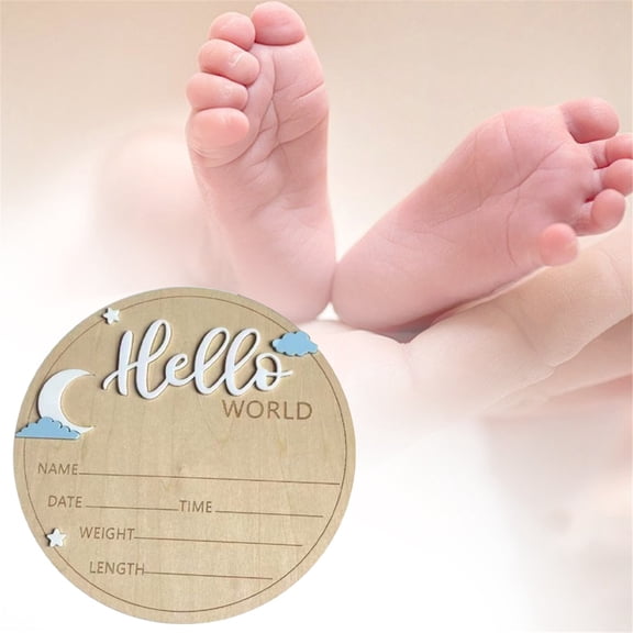 Baby Announcement Sign,5.9 Inch Wooden Hello World Newborn Signs, Birth Announcement Sign, Baby Shower Hospital Nursery for Newborn Boys and Girls