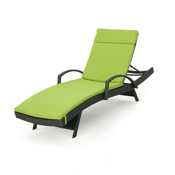 GDF Studio Olivia Outdoor Wicker Adjustable Chaise Lounge with Cushion, Gray and Green