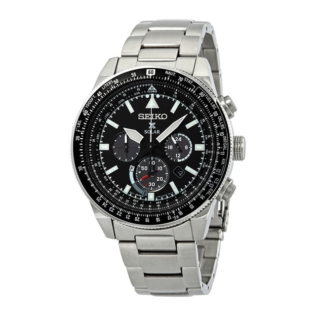 Reloj cronógrafo Seiko SSC629 Prospex Solar para hombre con esfera negra de acero inoxidable