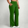 thumbnail image 2 of TEAJOPSUU Women's Plus Size Yoga Pants Wide Leg Elastic High Waisted Side Slits Tummy Control Pants with Pockets Casual Workout Gym Trousers Green, 2 of 7