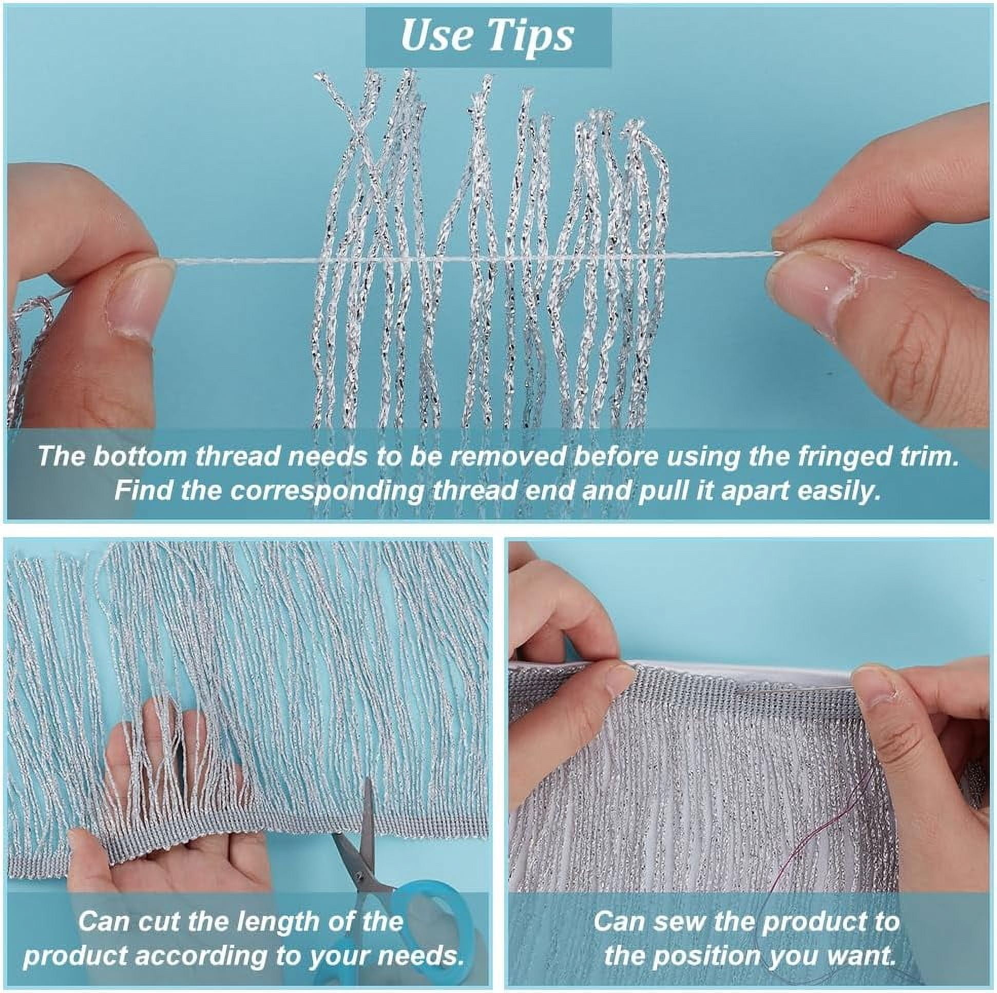 1pc 10.9 Yards Glittery Fringes Trim 5-7/8 inch Wide Polyester Tassel Lace Trim Metallic Silver White Fringe Lace Trim Sewing Tassel Lace Trim for DIY Latin Dance Dress Costume Accessories