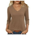 thumbnail image 2 of Winter Savings! Loopsun Womens Fall Tops Plus Size, 3/4 Sleeve T Shirts for Women, Women's Fashion Casual Solid Quarter Sleeve V-neck Pullover Top Coffee, XXL, 2 of 5