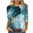 thumbnail image 2 of UPPADA Blouses Grande Taille pour Femmes Manches 3/4 Imprimé Floral Teinture Tee-Shirts Décontractés Tendance Col Rond Confortable Pull Tops Blouses Mignonnes Tops d'Été pour Femmes Manches 3/4 en Solde, 2 of 5