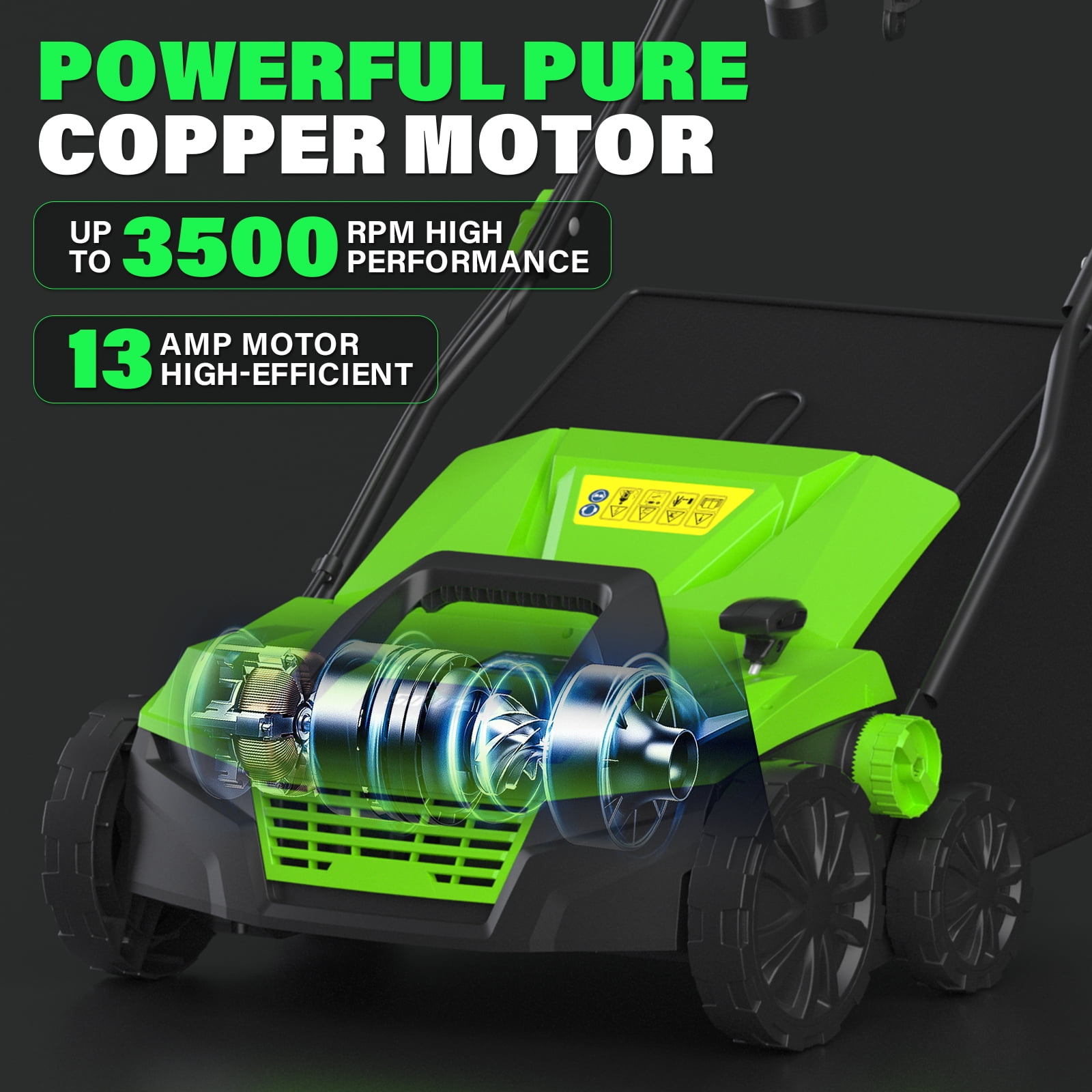 SOYUS 15-Inch 13-Amp Electric Dethatcher and Scarifier with 45L Removable Thath Collection Bag, Corded Lawn Dethatcher with 5-Position Depth Adjustment, Quick-Fold, Increases Lawn Health