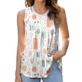 thumbnail image 2 of Womens Printed Tank Tops Pleated Round Neck Vest Sleeveless Summer Basic Tshirts Beige S, 2 of 5