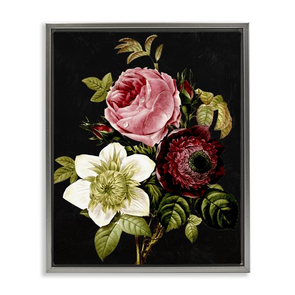 Stupell Industries Victorian Pink & Red Florals Gray Floating Frame Canvas Art, 25 x 31, by Piddix
