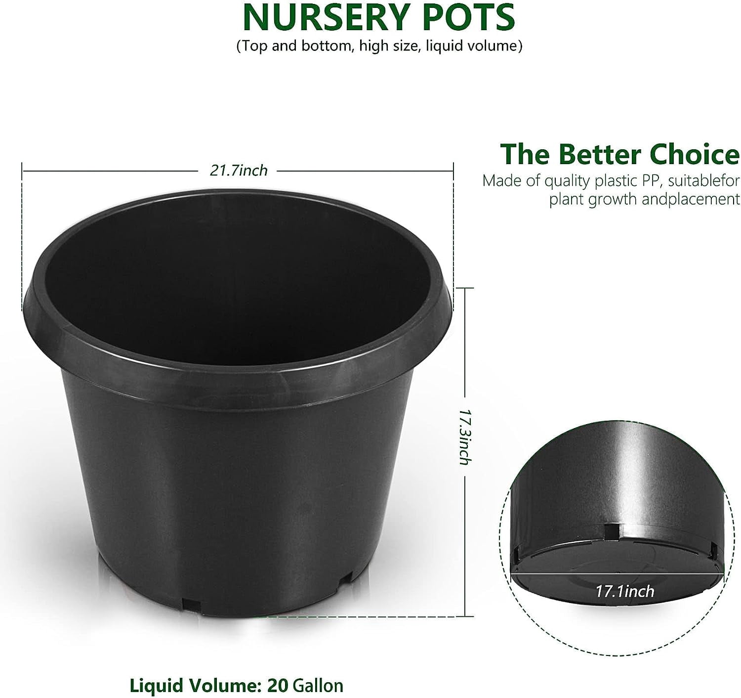 HOSTIC 5-Pack 20 Gallon Black Plastic Plant Flower Pot Nursery Containers