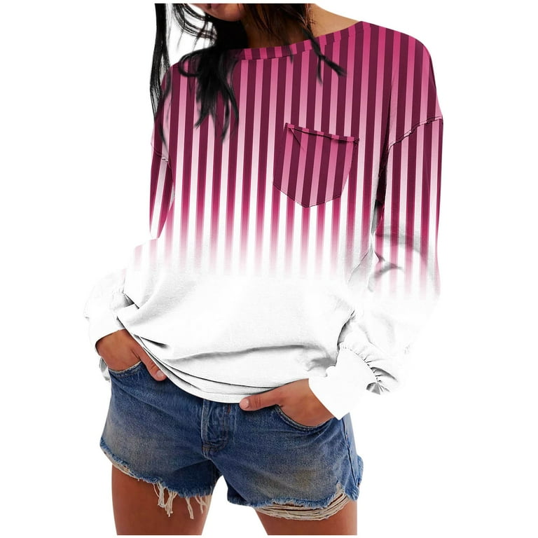 Gradient Stripe Round Neck Long Sleeve Sweaters Gradient Stripe Round Neck Long Sleeve Sweaters