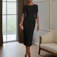 thumbnail image 3 of ZEHJUHAN Women's Solid Color Round Neck Formal Gown with Slit Pearl Embellished Sleeves Back Zipper Bodycon Dress Black，2XL, 3 of 9