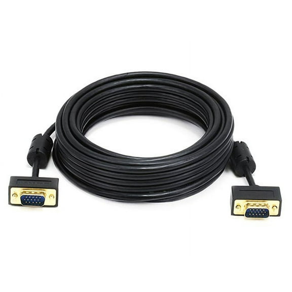 Monoprice Ultra Slim SVGA Super VGA Male to Male Monitor Cable - 25 Feet With Ferrites | 30/32AWG, Gold Plated Connector