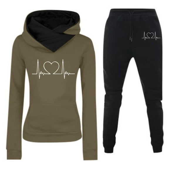 Sweatsuit Womens Sweatsuits Hoodie Long Sleeve Jumpsuit Set Sporty Tracksuit Track Suit Army Green XXXL