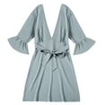 thumbnail image 3 of VEKDONE Women's Deep V Neck Dress 3/4 Ruffle Sleeve Midi Dress Solid Color Loose Fit Tunic Casual Dresses Knee Length Vacation Beach Dress Dark Gray XXL, 3 of 8