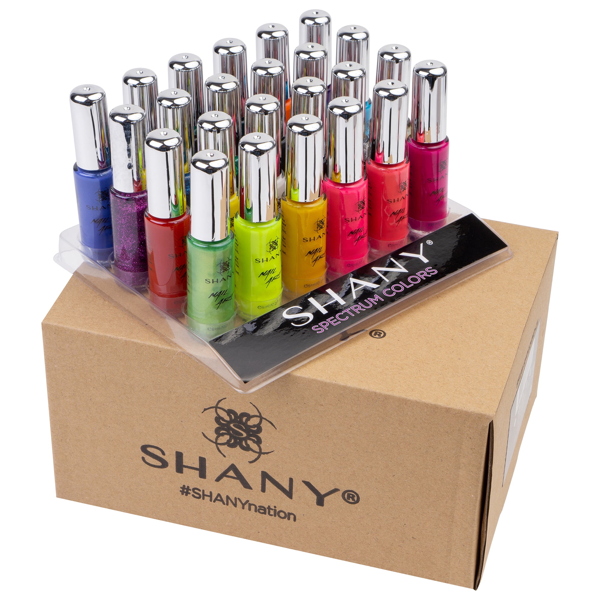 SHANY Nail Art Set Nail Polish - Glitter, Metallic , Pearls, Neon and Matte Nail Varnish NailArt Drawing Decoration Set With Built-in Thin Nail Brush - 24 Spectrum Colors