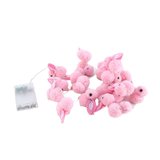 Easter Bunny String Lights with 20 LED Warm White Lights, Battery Operated Pink Fluffy Bunny String Lights for Indoor Outdoor Holiday Decor, Easter Decorations for Home P